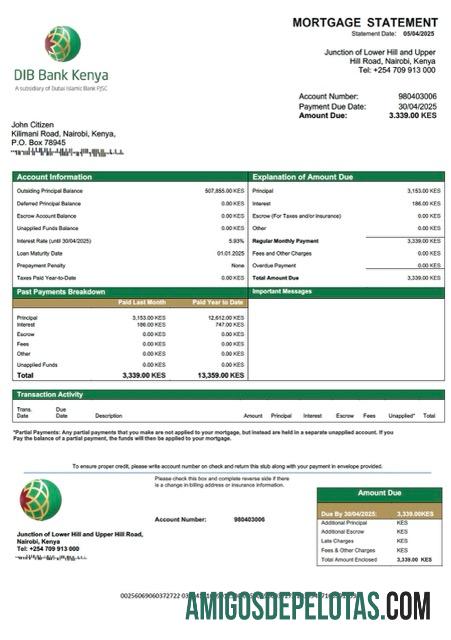 para download Banco DIB do Quênia Declaração de hipoteca do Quênia Word e modelo PDF